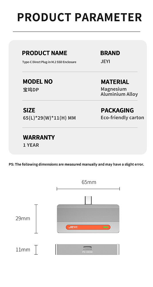 JEYI M2 2230 Hard Drive Box Nvme Solid-state Typec Plug-in PD100W For iPhone15Pro