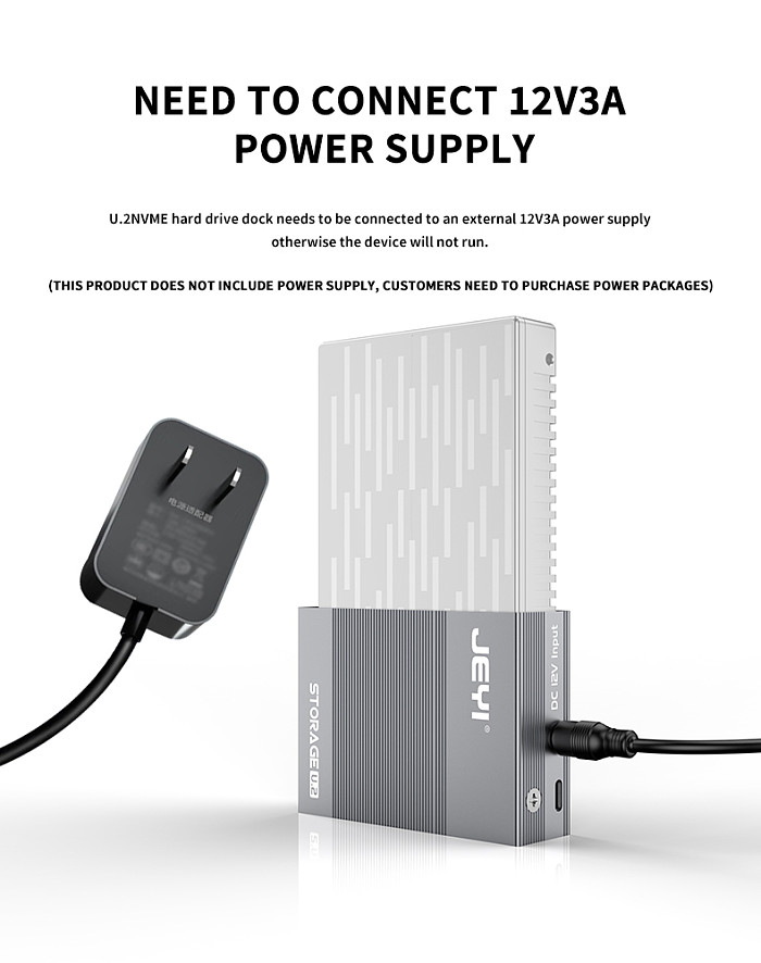 For U.2 NVMe SSD Docking Station USB 3.2 10Gbps SSD Enclosure U.2 (SFF-8639) 2.5  Aluminium Alloy SSD Reader 36W Power Supply