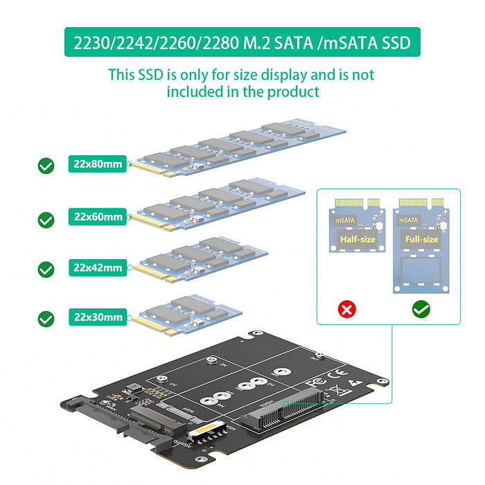 2 in 1 Combine M.2 NGFF key B & mSATA SSD To 2.5 SATA3 Adapter Parallel/Cross structure With Plastic Enclosure