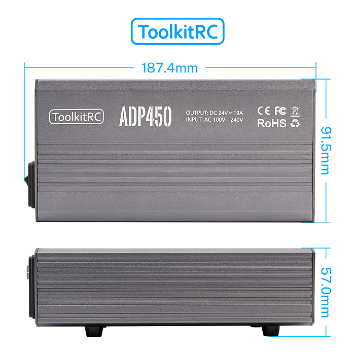ToolkitRC ADP450 Power Supply Adapter 450W XT60 Output 24V19A AC input 100V-240V for ToolkitRC M8D M6D M8P M9 Battery Charger