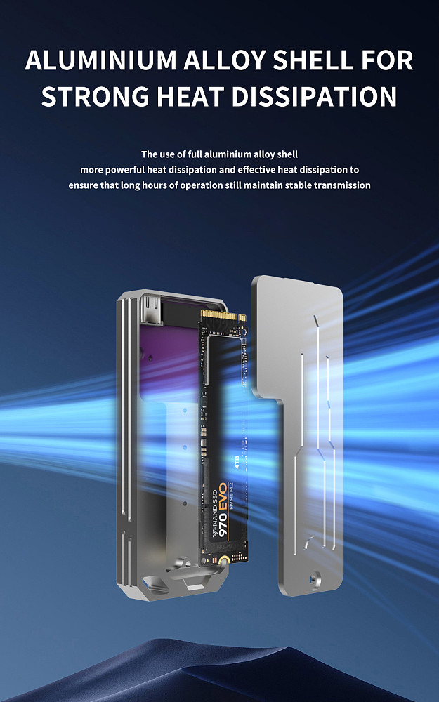 For M.2 2280 NVMe SSD Enclosure RTL9210 Chip Support USB 3.2 10Gbps UASP Trim External Hard Drive Case With Aluminum Alloy Shell