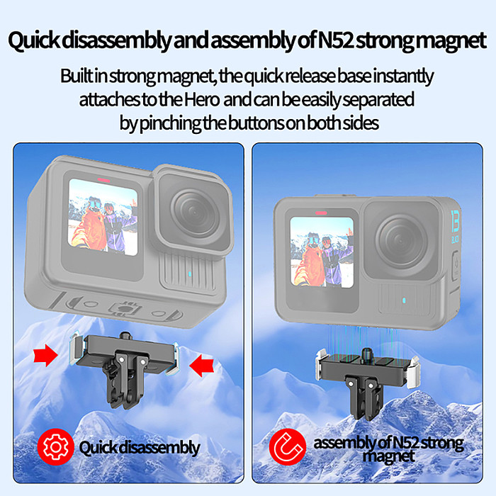 For Go Pro Hero 13 Black Magnetic Quick Release Base 1/4 Thread Tripod Extension Bracket Mount Action Camera Adapter Accessories