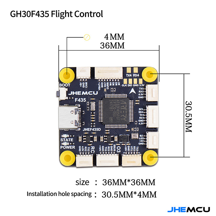 JHEMCU GF30F435 Flight Controller ICM42688P Support OSD GPS Black Box 16M Barometer SPL06 3-6S LIPO 30.5Mx4M for RC FPV Drone
