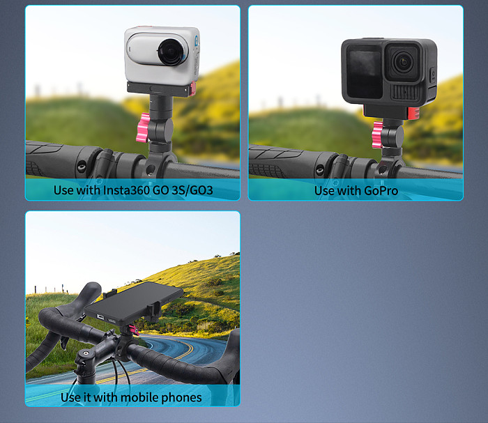 180 Degree Adjustable Bracket For Selfie Sticks With 1/4 Screw Holes, bicycle/motorcycle clips, For GOPRO13/DJI OSMO 360 ACTION 5 PRO Camera Connection Adapter