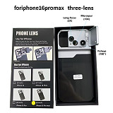 For iPhone 16 Pro/16 Pro Max Triple Lens 180° Fish-eye 2X Long-focus 10X Macrospur Telephoto Phone Case Shooting Lens