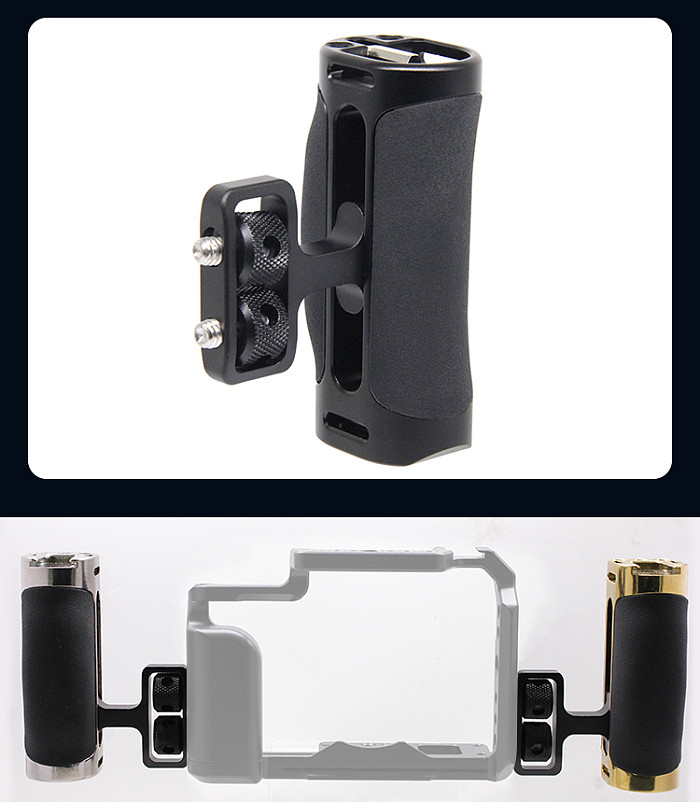 Side Handle with 1/4 -20 Screws Universal Aluminum Silicone Hand Grip for DSLR Camera Cage Monitor Bracket with Cold Shoe Mount