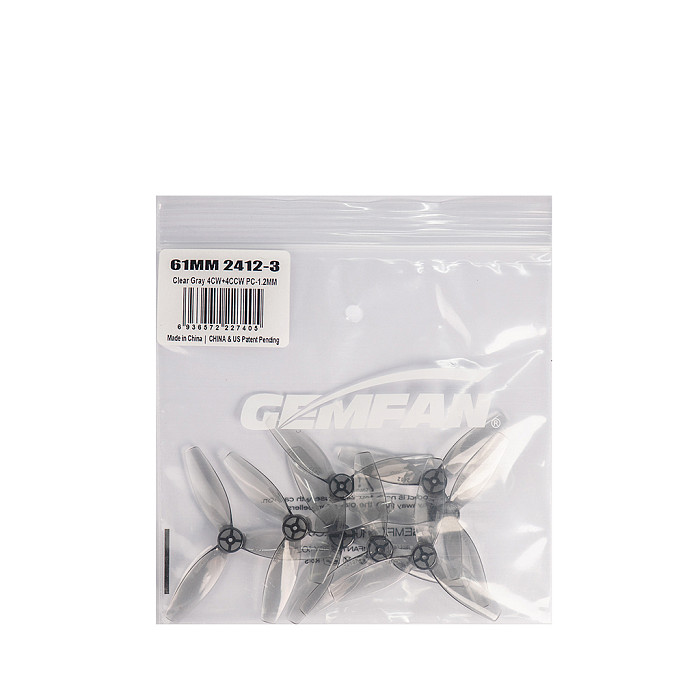 4 pairs (4CW+4CCW) GEMFAN 61mm 2412-3  3-Blade PC Propeller 1.2mm Hole FOR Drone  Part