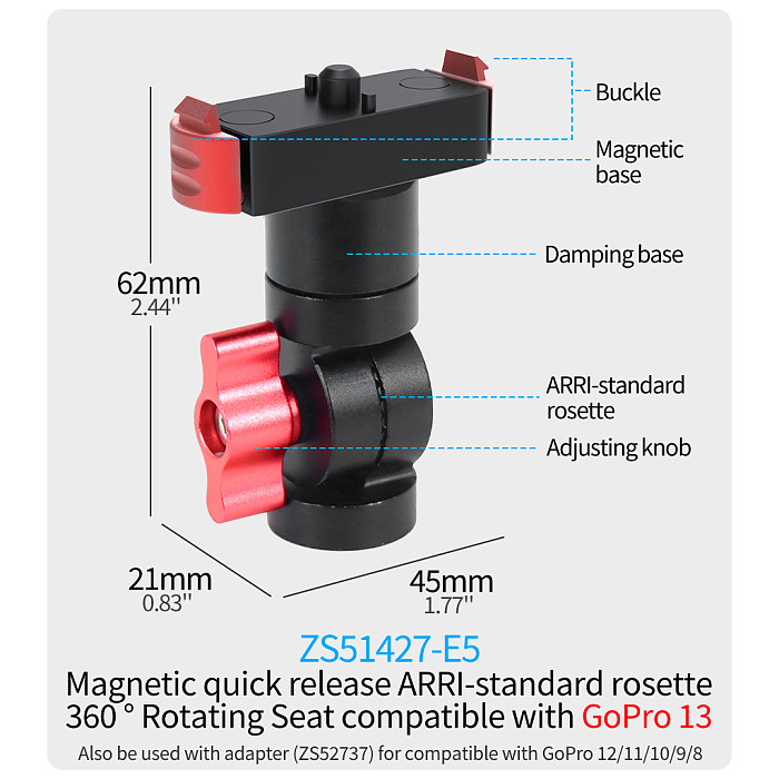 360 Swivel Tripod Head Adapter Magnetic Base for GOPRO 13 for DJI OSMO 360 ACTION5 PRO POCKET4 Insta360 Go3/Go3s Action Camera Bracket 10KG Load