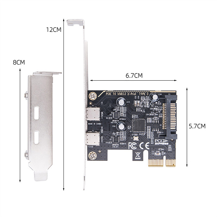 USB 3.2 Dual Port TYPE-C Expansion Card Desktop PCI-E to Type-C adapter card Converter for PC Computer