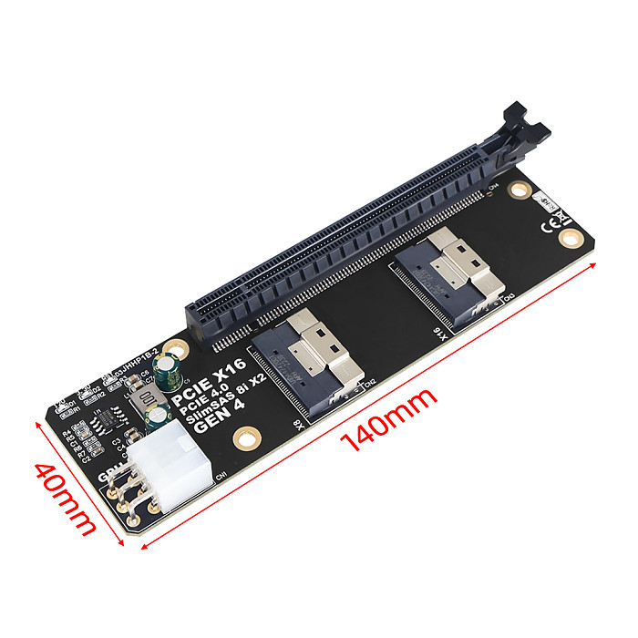 2Port SlimSAS 8i x2 to PCIe4.0 x16 Slot Adapter Card SFF8654 Riser Card GEN4 for Network Card Graphics Video Card GPU 6Pin Power
