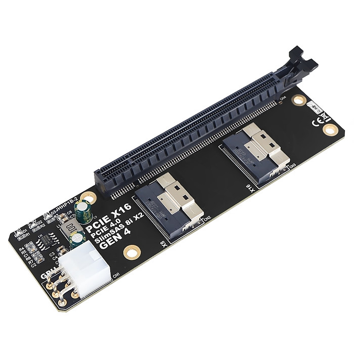 2Port SlimSAS 8i x2 to PCIe4.0 x16 Slot Adapter Card SFF8654 Riser Card GEN4 for Network Card Graphics Video Card GPU 6Pin Power