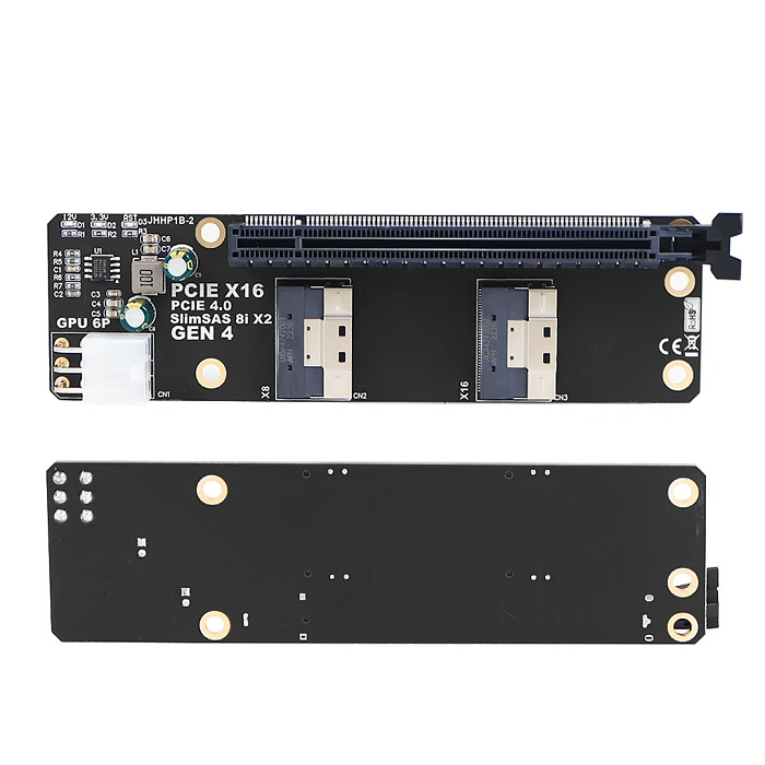 2Port SlimSAS 8i x2 to PCIe4.0 x16 Slot Adapter Card SFF8654 Riser Card GEN4 for Network Card Graphics Video Card GPU 6Pin Power