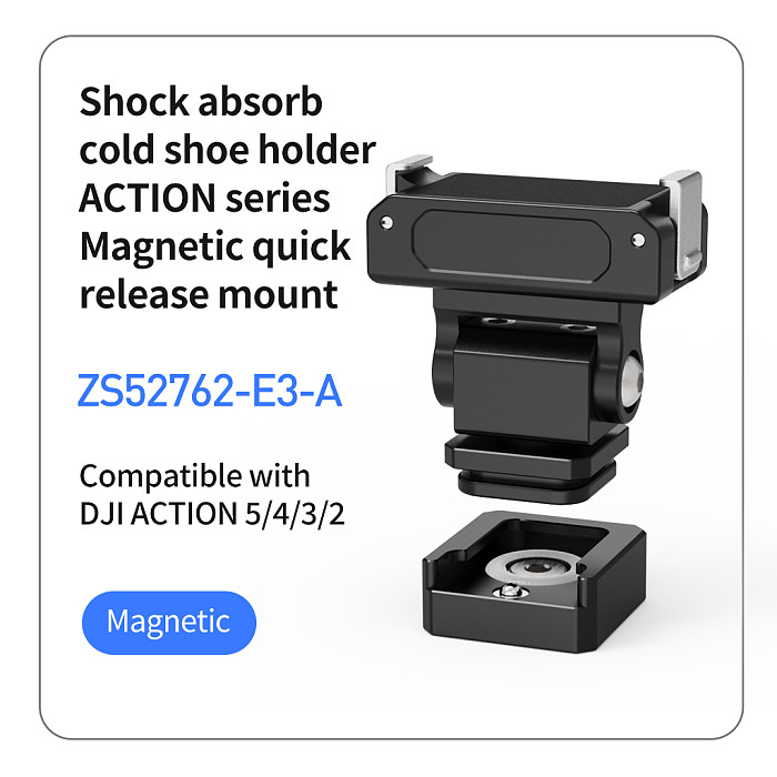 Magnetic suction Quick release cold Shoe to 1/4 Mount base for DJI Action 5pro 4 3 2 Sports camera quick install bracket for rabbit cage with 1/4 screw hole