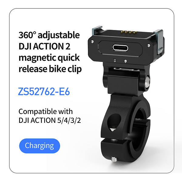 Action 2 Charging Type-c Magnetic quick loading bike clip Sports camera cycling stand Mount for DJI Action 5 pro 4 3 2 quick release bracket