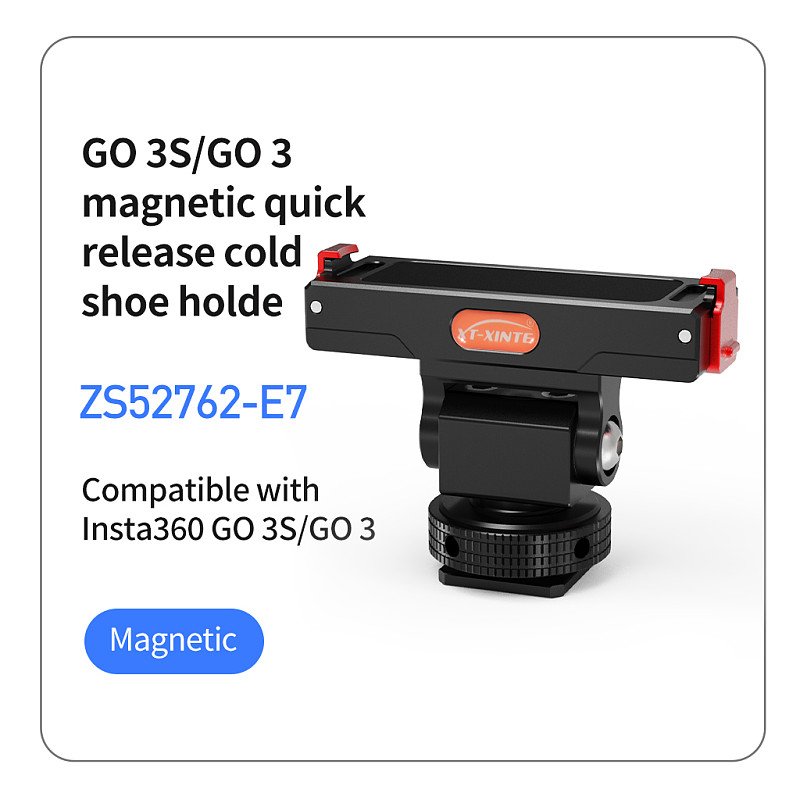 XT-XINTE Aluminum Alloy Magnetic Quick Release Charging Base Adapter with 1/4 Thread Cold Shoe Mount for Insta360 GO 3S/GO3 Camera Accessories