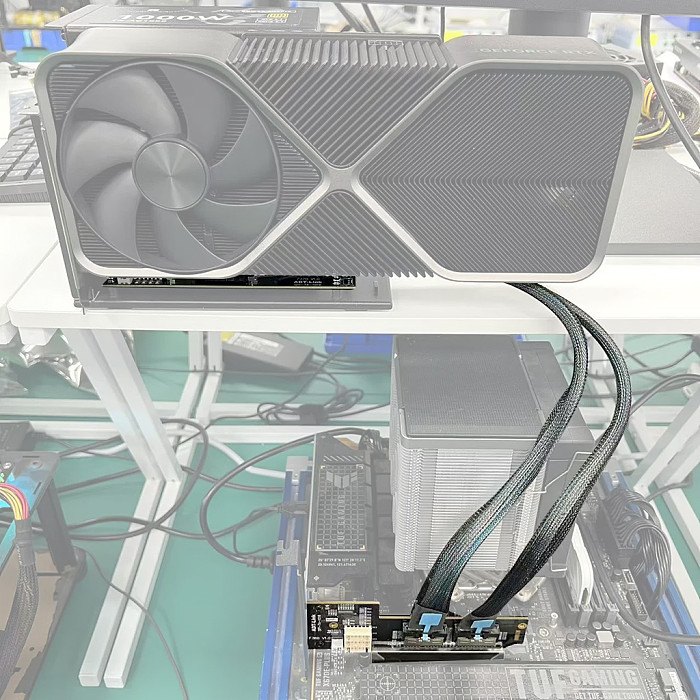 ADT-Link PCIe 4.0 x16 MCIO Graphics Card Split Extension Riser Cable GEN4 PCI-E X16 to One-to-Two X8 Split Adapter Card SFF-TA-1016
