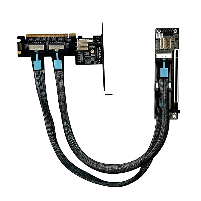 ADT-Link PCIe 4.0 x16 MCIO Graphics Card Split Extension Riser Cable GEN4 PCI-E X16 to One-to-Two X8 Split Adapter Card SFF-TA-1016
