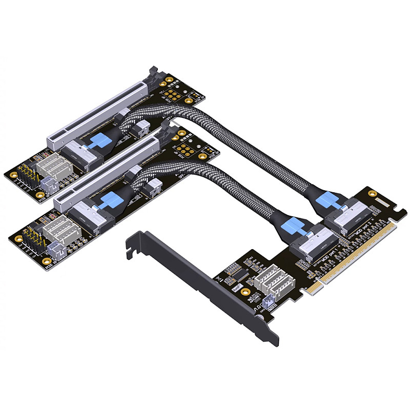 ADT-Link PCIe 4.0 x16 MCIO Graphics Card Split Extension Riser Cable GEN4 PCI-E X16 to One-to-Two X8 Split Adapter Card SFF-TA-1016