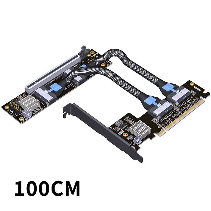 ADT-Link PCIe 4.0 x16 MCIO Graphics Card Split Extension Riser Cable GEN4 PCI-E X16 to One-to-Two X8 Split Adapter Card SFF-TA-1016