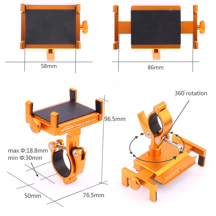 XT-XINTE Rotatable CNC Bike Motorcycle Aluminum Phone Bracket Handlebar Mount Holder Color Random