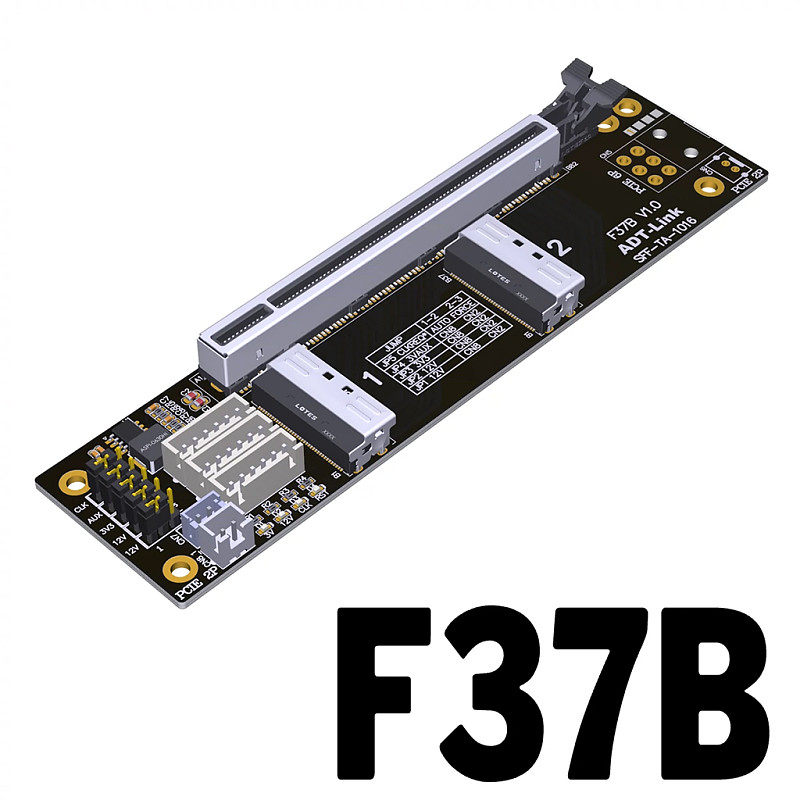 ADT-Link PCIe 4.0 x16 MCIO Graphics Card Split Extension Riser Cable GEN4 PCI-E X16 to One-to-Two X8 Split Adapter Card SFF-TA-1016