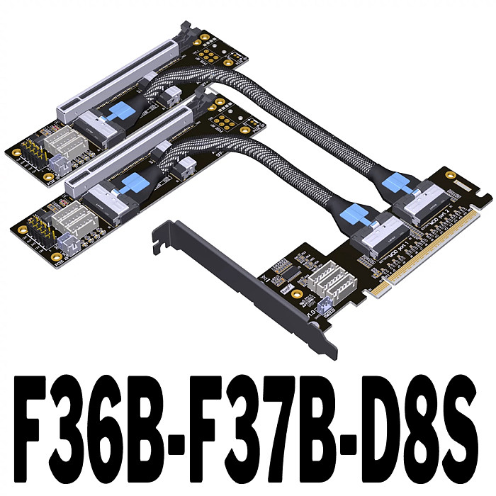 ADT-Link PCIe 4.0 x16 MCIO Graphics Card Split Extension Riser Cable GEN4 PCI-E X16 to One-to-Two X8 Split Adapter Card SFF-TA-1016