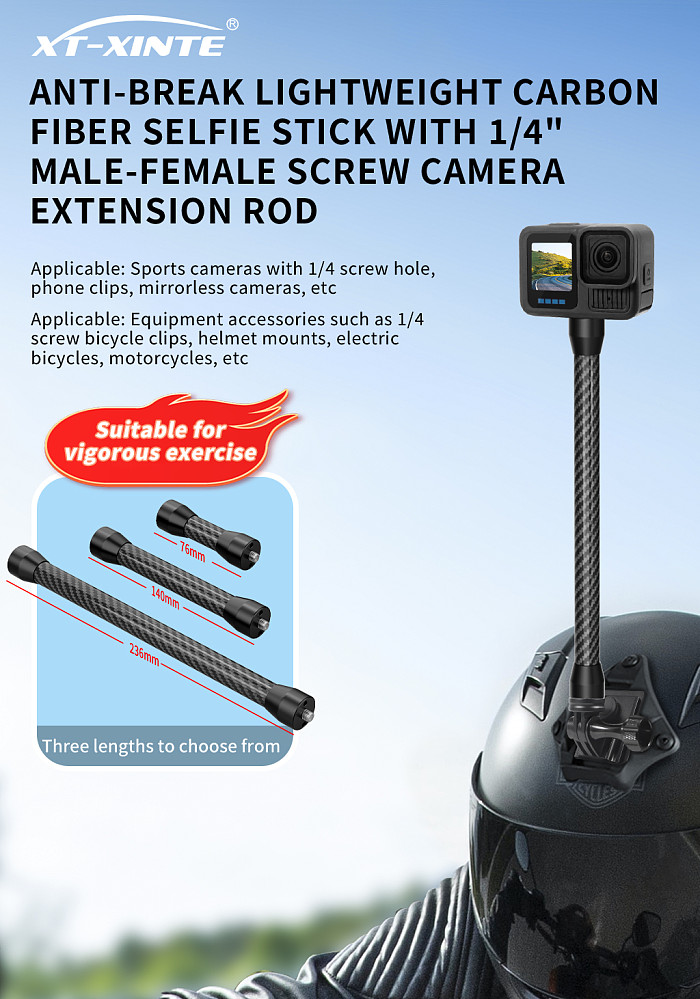 XT-XINTE Carbon fiber Pole extension Rod camera selfie stick for DJI OSMO 360/ACTION5 PRO/Pocket3/GoPro13/Insta360 sports camera Action Camera accessories