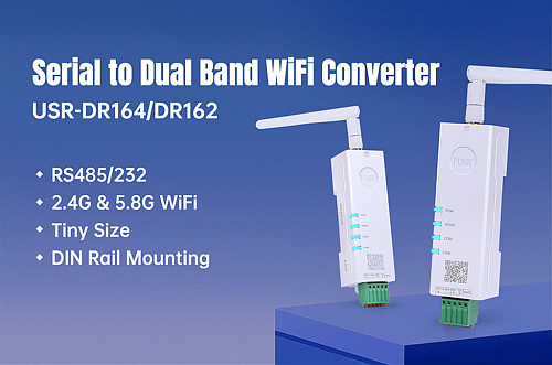 USR-DR164/162 Ultra-small Size Serial RS232/RS485 to Dual Band WiFi Converter 2.4G & 5.8G WiFi Support Modbus TCP/RTU conversion