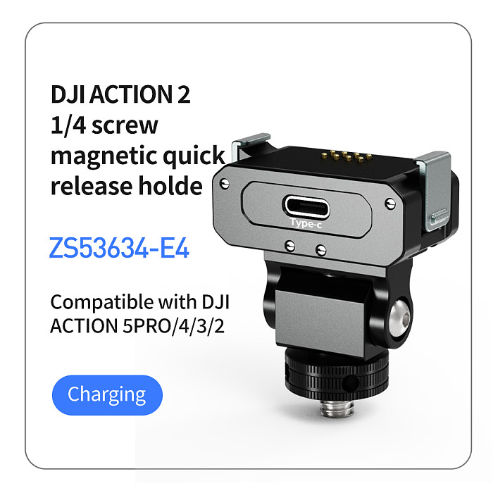 XT-XINTE Aluminum Alloy Magnetic Quick Release Charging Base Adapter with 1/4 Thread Cold Shoe Mount for Insta360 GO 3S/GO3 Camera Accessories