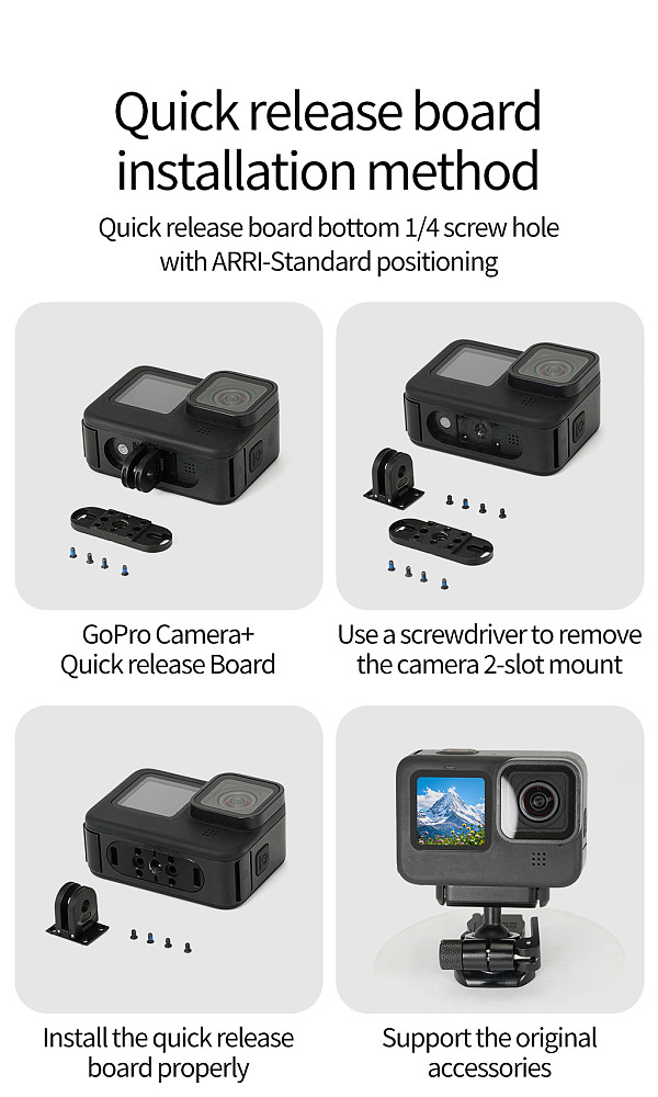 Aluminum alloy magnetic quick release base Camera Bottom Replacement Seat Kit for GoPro13/12/11/10/9/8 camera replacement Parts