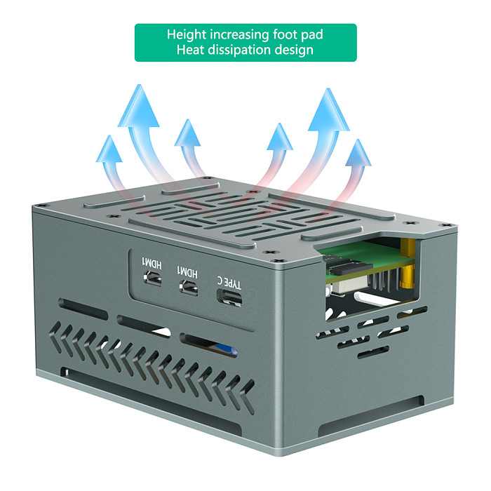 Aluminum Case for Raspberry Pi 5 with 4010 PWM Fan and Copper Heatsinks
