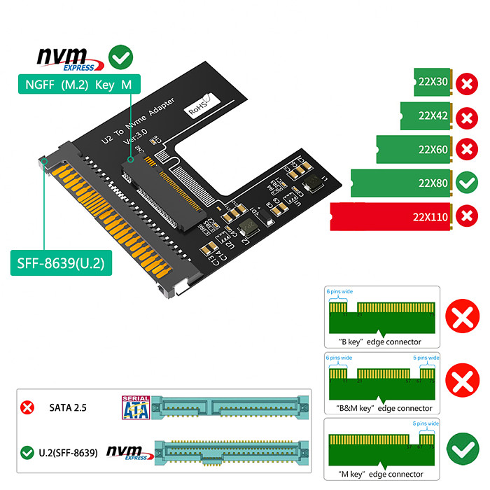 U.2 SFF-8639 To NVME SSD ENCLOSURE Aluminum Heat Sink Case for PC Desktop Computer