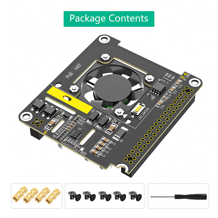 Pi 5 PoE HAT Aluminum Case for Raspberry Pi 5 with Cooling Fan/Computer Module 5 Power Over Ethernet HAT for Pi 5/CM5 5V 5A 25W