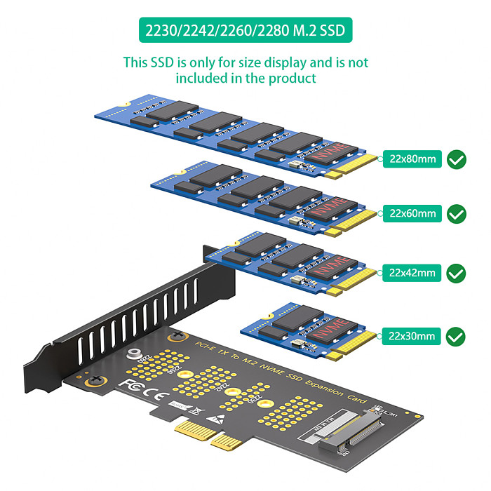 PCI-E 1X To M.2 NVME SSD Expansion Card Adapter NGFF M.2 Key M Slot Support 2230 2242 2260 2280 M.2 SSD