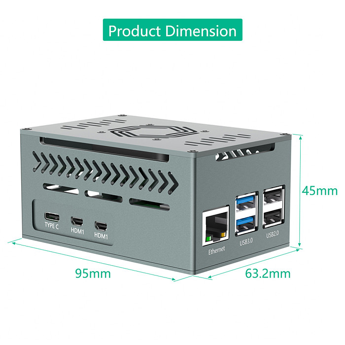 Aluminum Case for Raspberry Pi 5 with 4010 PWM Fan and Copper Heatsinks