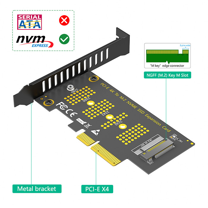 PCI-E 4X To M.2 NVME SSD Expansion Card Adapter NGFF M.2 Key M Slot Support 2230 2242 2260 2280 M.2 SSD