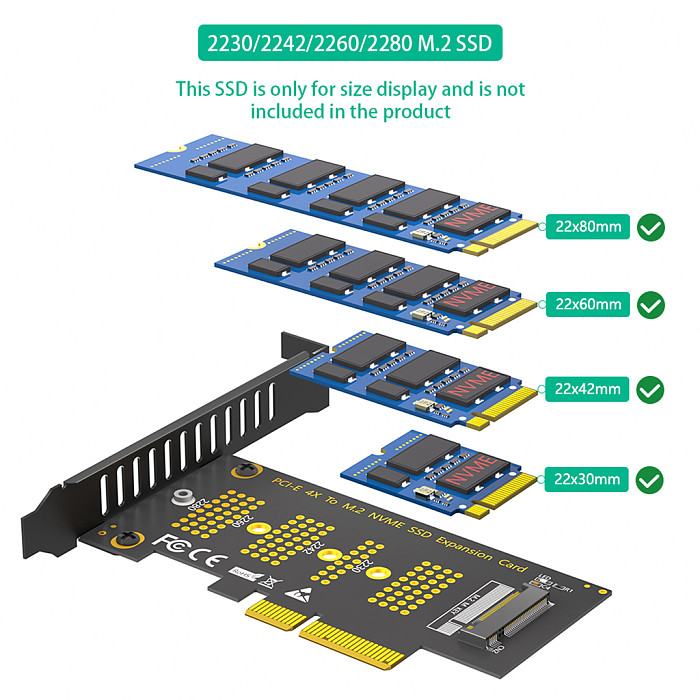 PCI-E 4X To M.2 NVME SSD Expansion Card Adapter NGFF M.2 Key M Slot Support 2230 2242 2260 2280 M.2 SSD