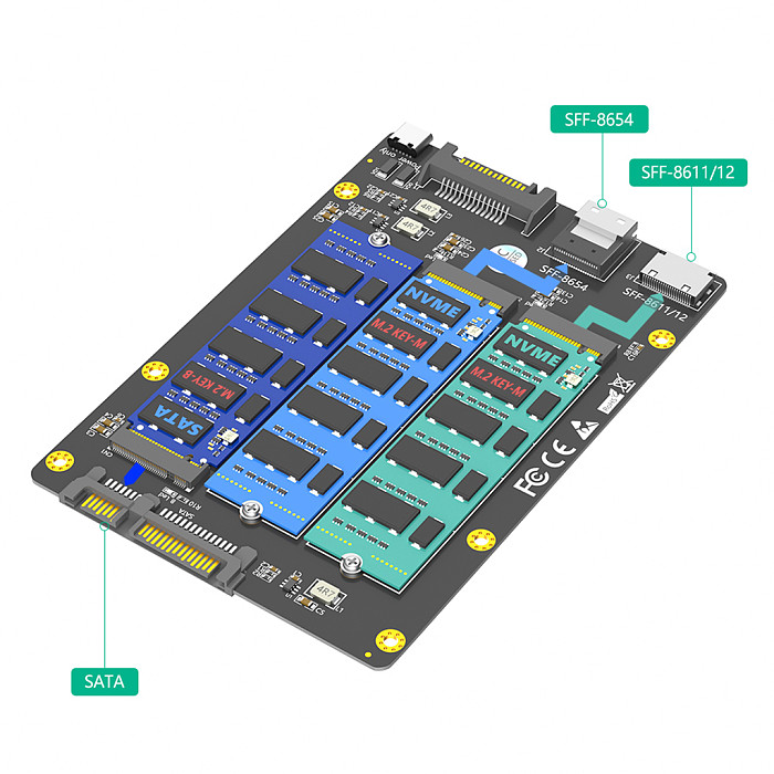 3 in 1 Combo M.2 NGFF NVMe SSD/ SATA-Bus SSD to SFF-8611/8612 8654/and SATA Adapter For 2230 2242 2260 2280