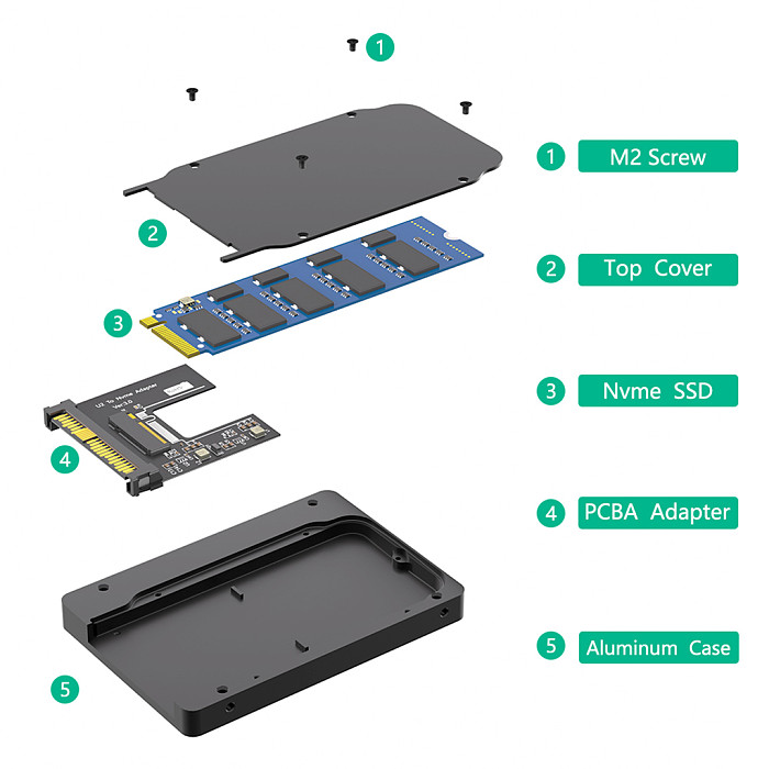 U.2 To M.2 NVMe ENCLOSURE U.2 SFF-8639 To NVMe SSD Aluminum Case for PC Desktop Computer