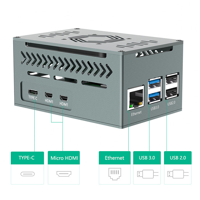 Aluminum Case for Raspberry Pi 5 with 4010 PWM Fan and Copper Heatsinks