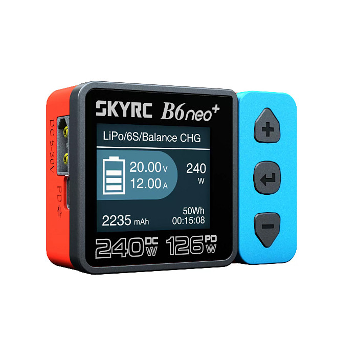 ​SKYRC B6neo+ Smart Charger High Power DC240W PD126W Multilanguage Balance Charger 600mA XT60/Type-C Compact Charger Discharger