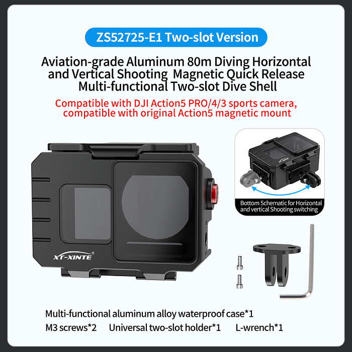 Aluminum Alloy 80 meters waterproof Diving Case with Magnetic Quick Release Multi-expansion Mount Adapter for DJI Action5PRO/4/3 Sports Camera Protective Housing