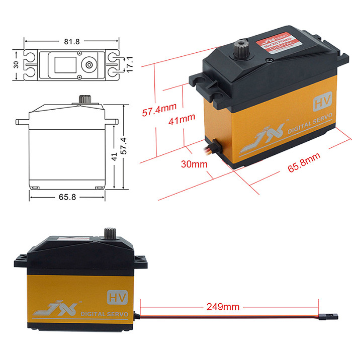JX 70KG High Voltage Servo PDI-HV2070MG Ultra Large Torque Robot 1/5 Car Servo