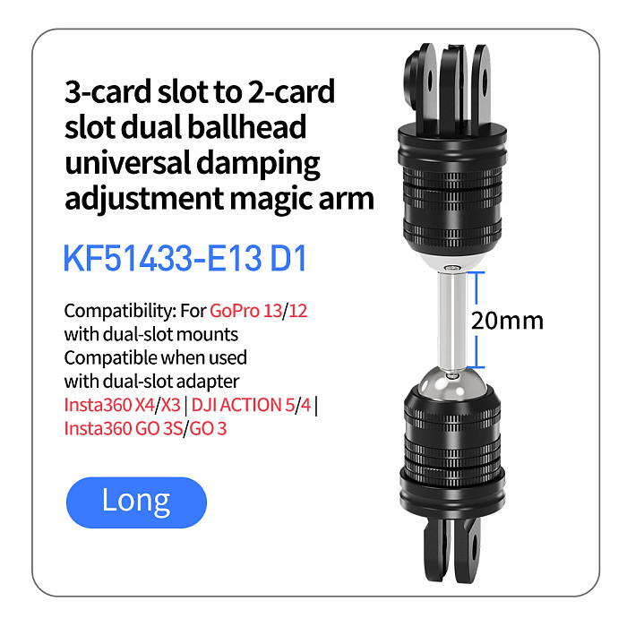 Metal universal Double Ball Head Damping Adjustment Bracket  1/4 screw hole to 1/4 screw hole pan tilt adapter, 1/4 screw hole to GOPRO three card slot pan tilt adapter, GOPRO two card to three card slot pan tilt adapter, 360 degree damping rotation extension adapter, For accessories such as selfie sticks/tripods/GOPRO13/DJI ACTION 5pro sports cameras