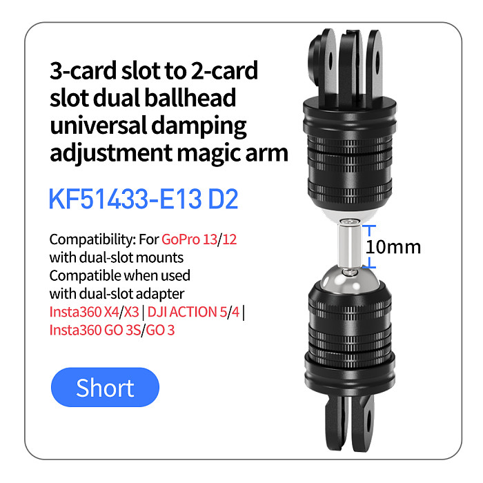 Metal universal Double Ball Head Damping Adjustment Bracket  1/4 screw hole to 1/4 screw hole pan tilt adapter, 1/4 screw hole to GOPRO three card slot pan tilt adapter, GOPRO two card to three card slot pan tilt adapter, 360 degree damping rotation extension adapter, For accessories such as selfie sticks/tripods/GOPRO13/DJI ACTION 5pro sports cameras