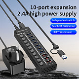 USB 3.0 expansion 7-port hub USB C with switch laptop desktop splitter 3-port 2.4A charging