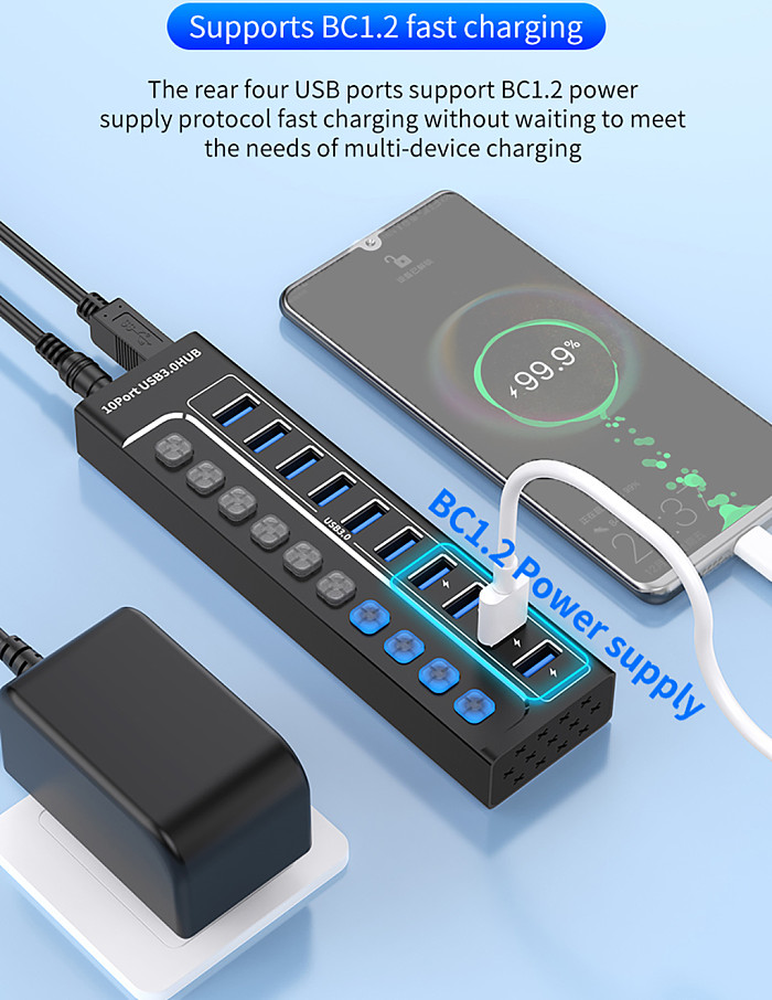 10 in 1 USB 3.0 HUB docking station Typec hub with switch, computer data multi port independent splitter