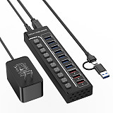 USB 3.0 expansion 7-port hub USB C with switch laptop desktop splitter 3-port 2.4A charging