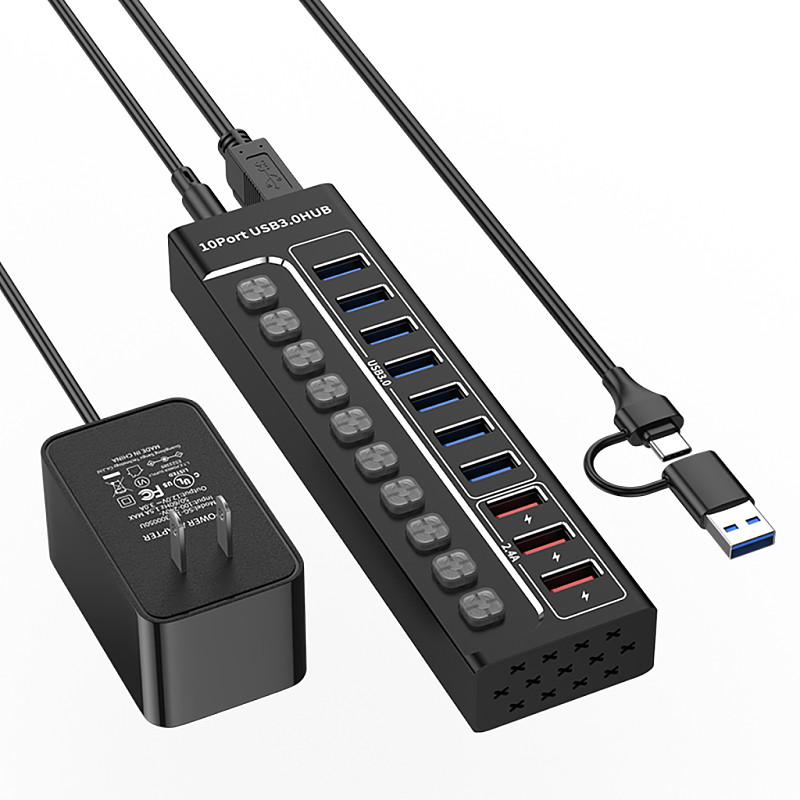 USB 3.0 expansion 7-port hub USB C with switch laptop desktop splitter 3-port 2.4A charging