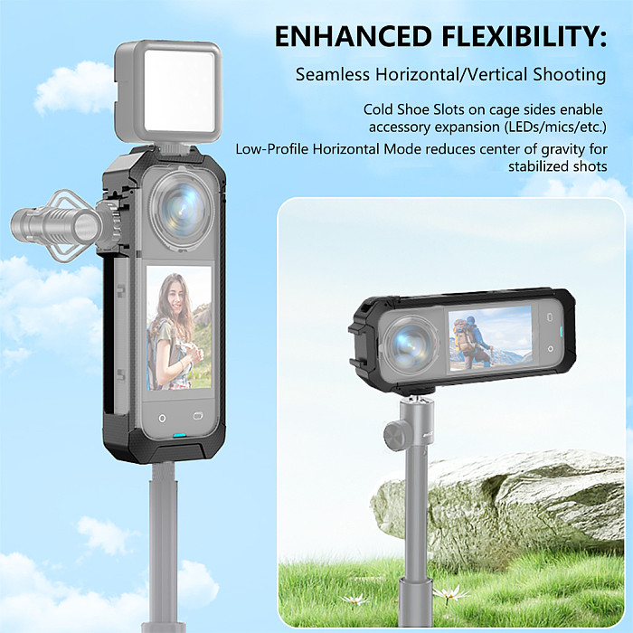 Protective Frame Cage Rig  for Insta360 X5 Housing Case Cold Shoe Mount LED Light Mic Holder for Insta 360 X5  Accessory